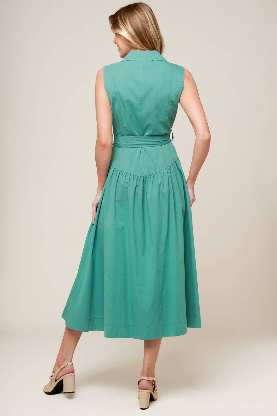 WISHING WELL TEAL GREEN WOVEN MIDI DRESS Flying Tomato